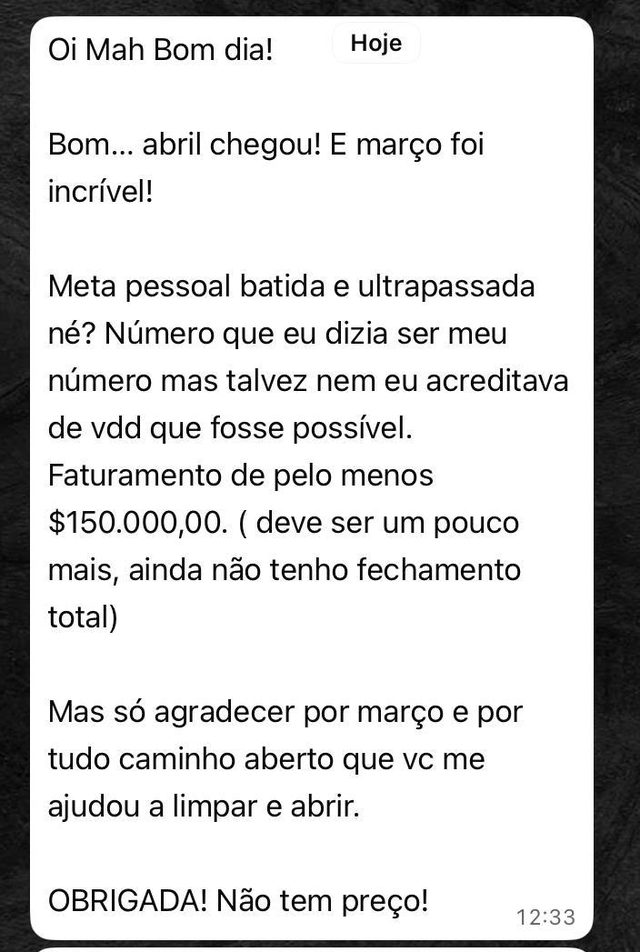 Conversa de cliente que faturou pelo menos R$150 mil no mês