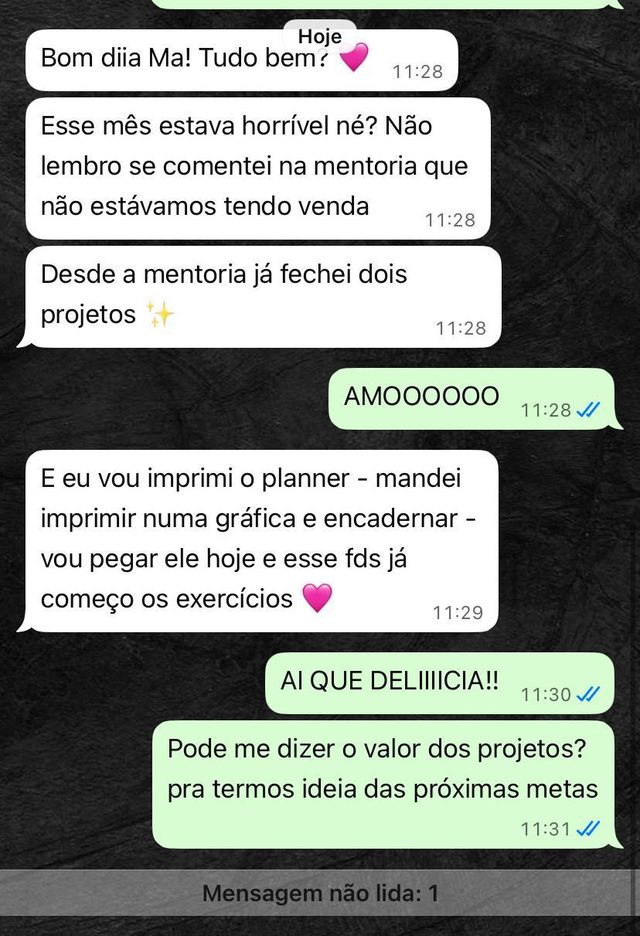 Conversa de cliente que fechou dois projetos depois da mentoria