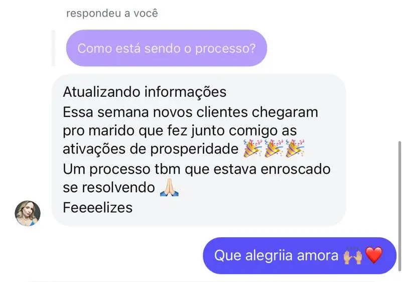 Conversa de cliente cujo marido recebeu novos clientes