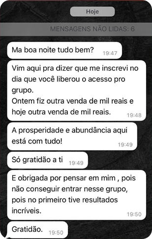 Conversa de cliente que fez duas vendas de mil reais em dois dias