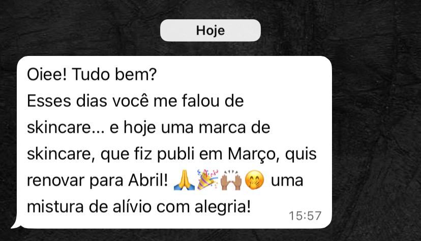Conversa de cliente cuja publi de skincare foi renovada pela marca