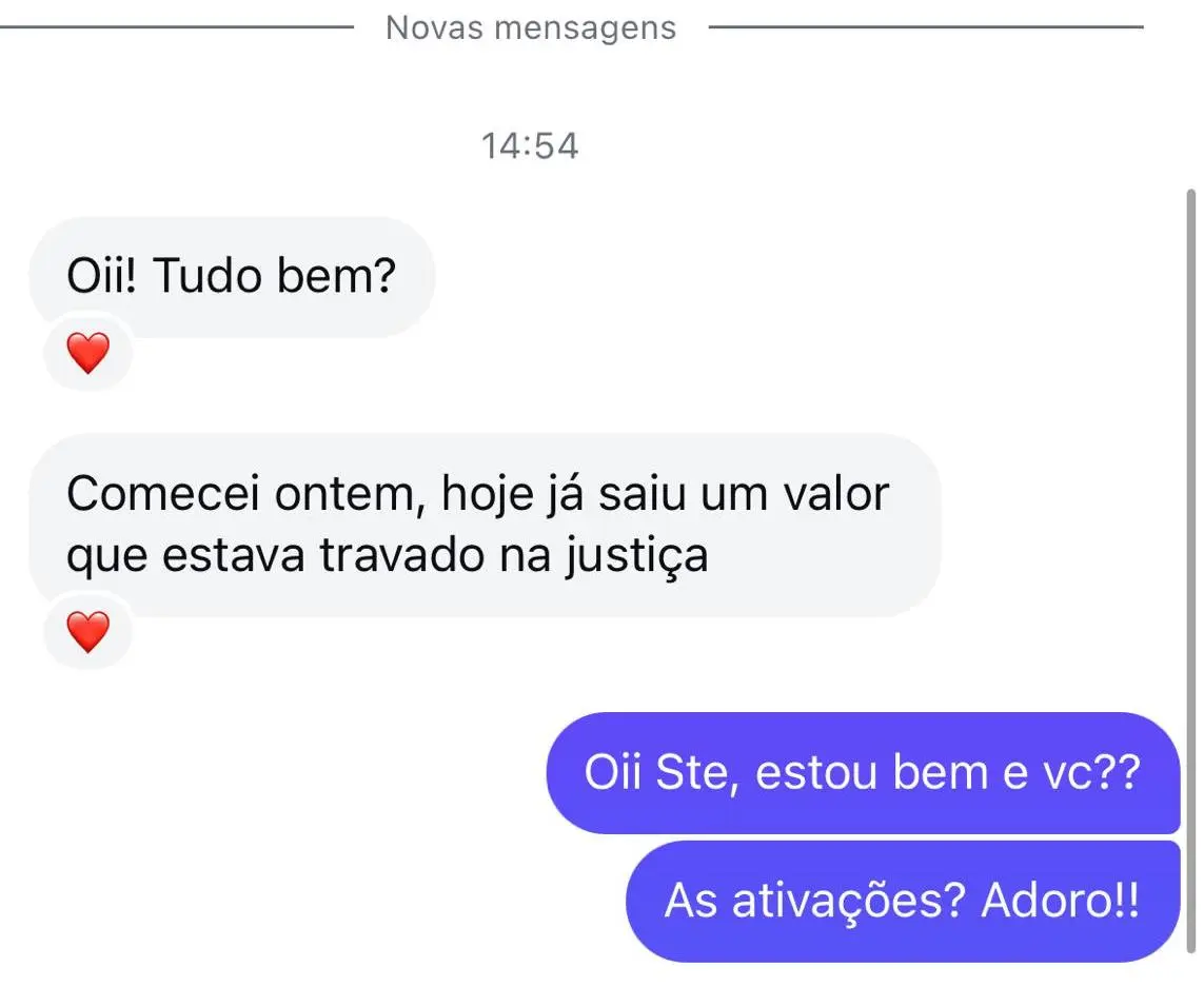 Conversa de cliente que destravou um valor na justiça